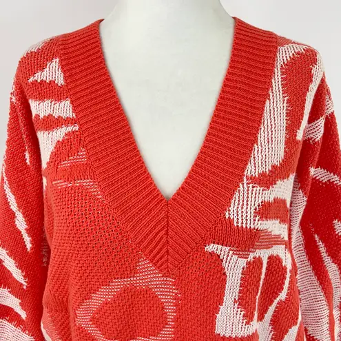 Callahan New Anthropologie Jacquard Knit V-Neck Sweater Tangerine Size Small