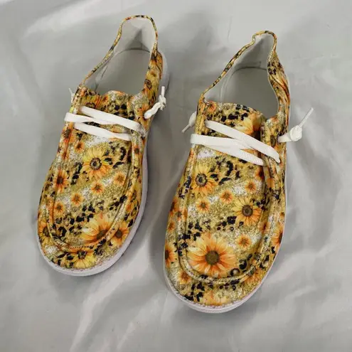 Y2K Boho Yellow White Floral Flower Soft Sunflower Loafers Sneaker EU 40 US 9.5
