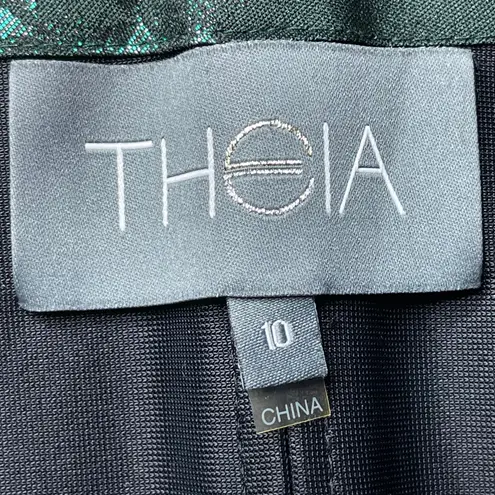 Theia Metallic Emerald Green Jacquard Strapless Ruched Evening Gown Size 10