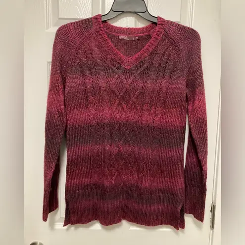 prAna Leisel Plum Gradient Striped Pink Cable Knit Long Sleeve Sweater