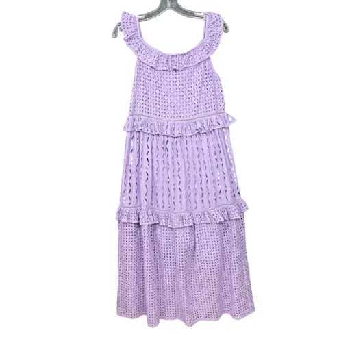 Bindu Dominique Lavender Eyelet Tiered Ruffle Midi Dress Boho M Purple Size M