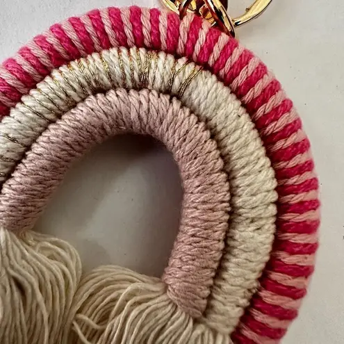 Pink macrame rainbow keychain