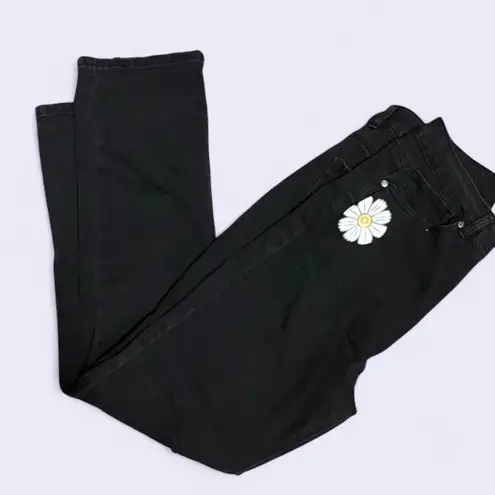 Legend Straight Leg Classic High Rise Denim Pants with Daisy Floral Design Black Size 31