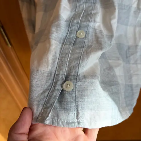 Duluth Trading Co Plaid Button Up Blouse Long Sleeve Organic Cotton Women's M Gray Size M