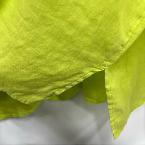 Haris Cotton Curve L solid 100% linen gauze Bright Lime Green Button