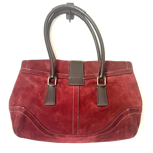 Coach EUC Vintage  Hampton Deep Red Suede Buckle Top Handles Satchel Shoulder Bag