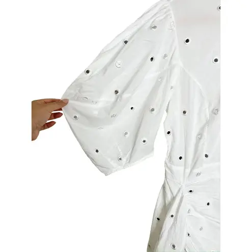 NWT Rhode Pia Puff Sleeve Eyelet Cotton Ruffle Mini Dress White Mirror Large