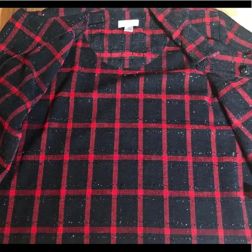 Christopher & Banks Vintage 90’s  Black Red Plaid Glitter Blazer Jacket Size M