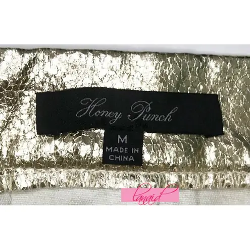 Honey Punch NEW  Gold Party Skirt High-Waist Metallic Skater Fit & Flare Mini M