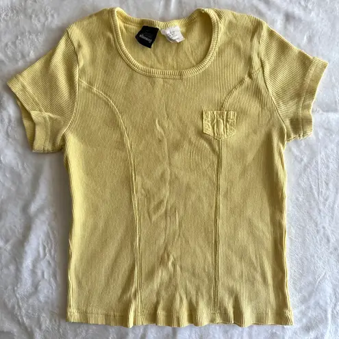 Ellemenno Vintage Pastel Butter Yellow Ribbed Top