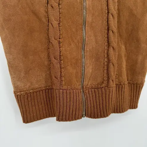 Vintage Suede Leather Vest Brown Cable Knit Designers Studio Originals Size SM