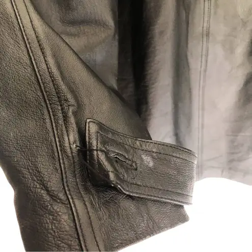 Liz Baker Vintage Leather Jacket Black Trench Coat XL