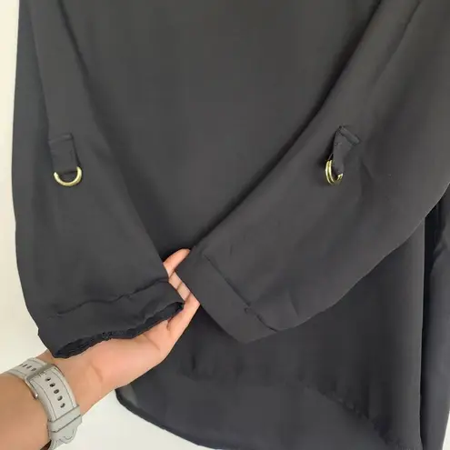 Apology London Black Top Blouse Back Gold Zip High