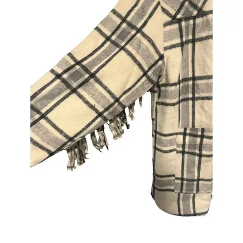 The Post Shacket Womens Large Plaid Fringed Flannel Jacket Western Full Button Gray