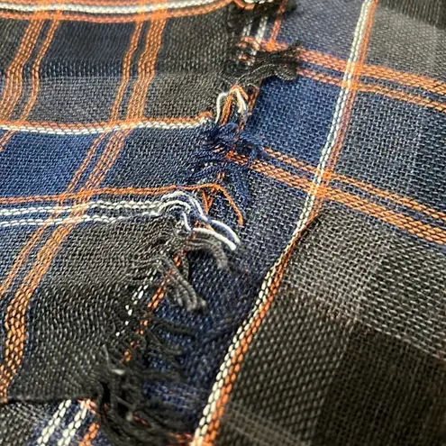 Plaid Scarf Blue Orange White Fringe Lightweight Fashion Accessory Chic