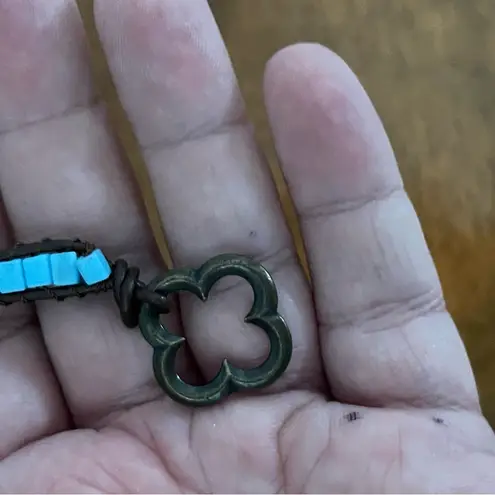 Handmade Brown and Turquoise Clover Wrap Bracelet