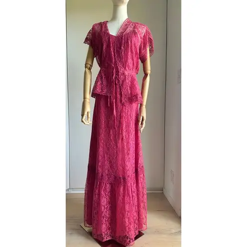Vintage Lace Maxi Dress with Jacket Mauve Full Length Sundress Prom Size M/8 Pink Size M