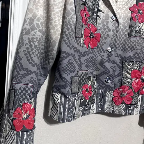Christina Hope sz M Jacket Blazer Hibiscus Floral Wood Buttons VTG White Size M