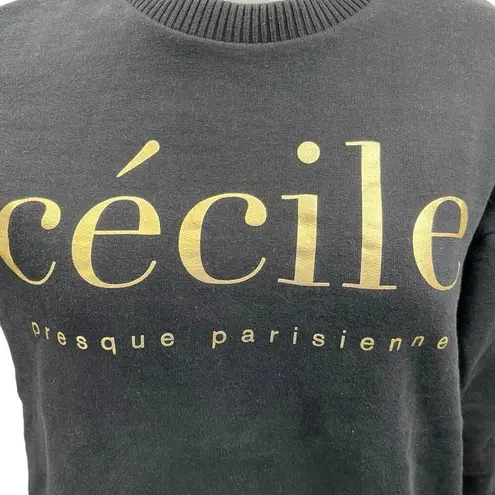 Etre Cecile Black Gold Metallic Logo Long Sleeve Pullover Sweatshirt Top Size M Size M