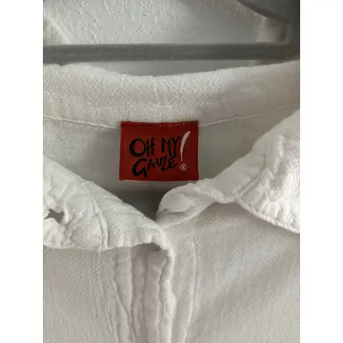 Oh My Gauze! Long Sleeve Top Womens 2 Large White Blouse Flowy Lagenlook Cotton