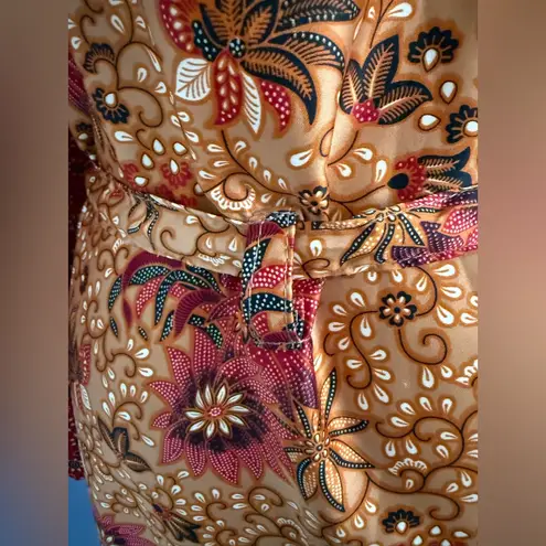 Rizky Indonesian Batik Kimono Robe Silk (Per Tag) Duster Wrap Marigold Floral OS Orange Size undefined
