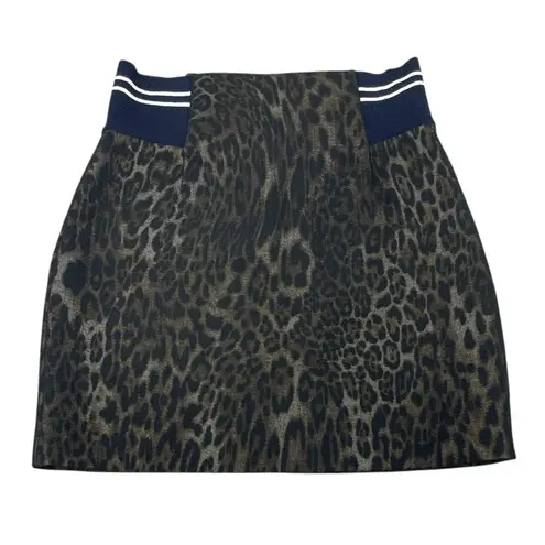 Sandro Paris Leopard Print Skirt Elastic Side Mini Skirt Brown Size 8