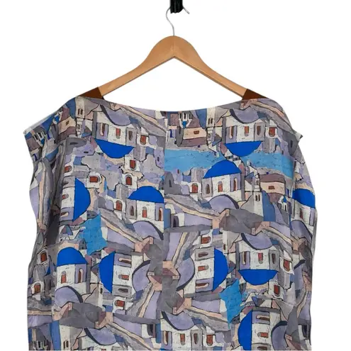 Cabeli Greek Architecture Silky Split Sleeve Blouse Vacation Top Made in Greece Gray Size undefined