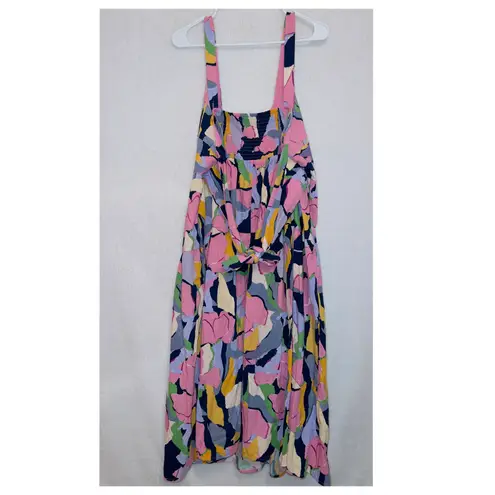 Ava & Viv Multicolor Floral Print Smocked Tie Back Tiered Midi Dress