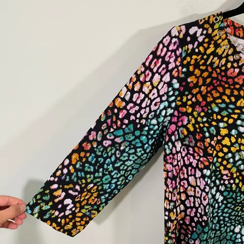 Perry Ellis Women's Multicolor Leopard Print Quarter Sleeve Top