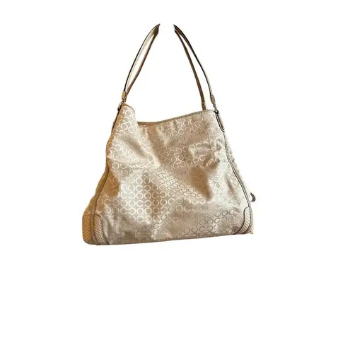 Coach Madison Op Art Phoebe Shoulder Bag Khaki Gold Hardware