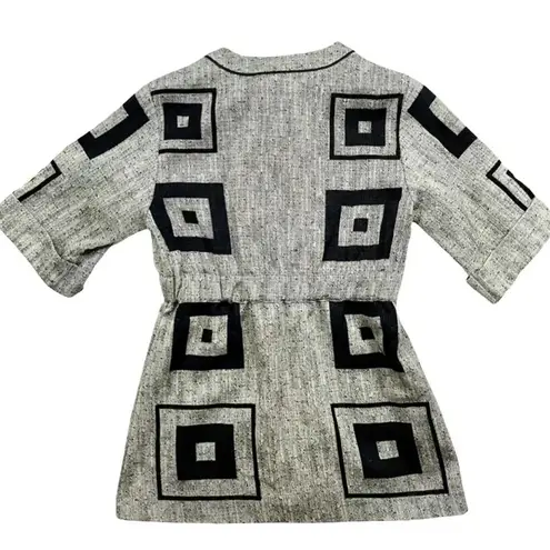 Lauren Moffatt Silk Wool Blend Square Pattern Top Gray Size M