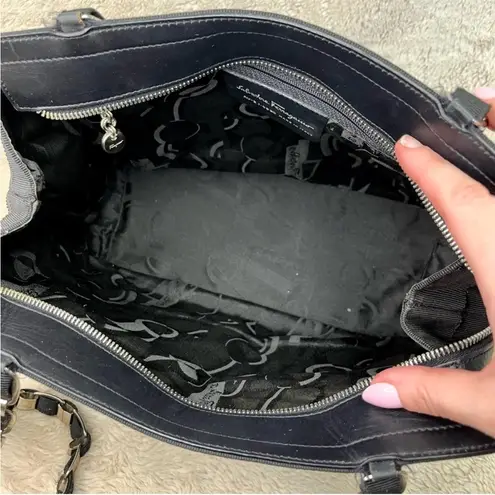 Salvatore Ferragamo Black Canvas Chain Link Shoulder Bag