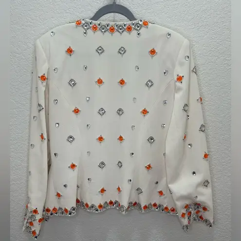 Vintage D'ore Blazer with Bold Gemstone Embellishments Gaudy rhinestones 80’s Orange Size 14