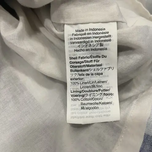 Point Sur J Crew Blue Striped Linen Front Button Blue Summer Midi Dress Size 4P