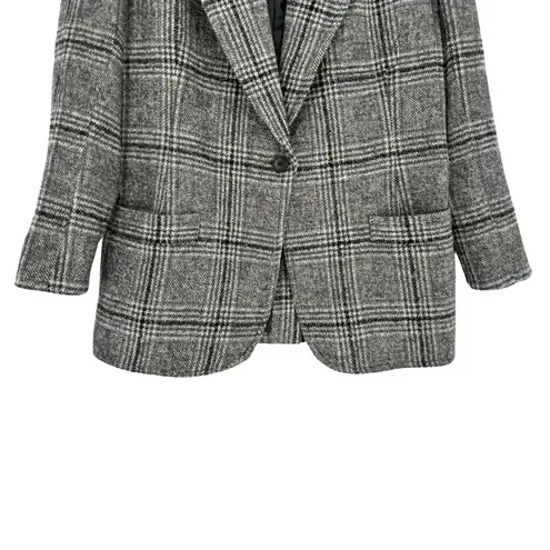 Smythe Oversized Notched Lapel Blazer Gray Glen Check Plaid Small
