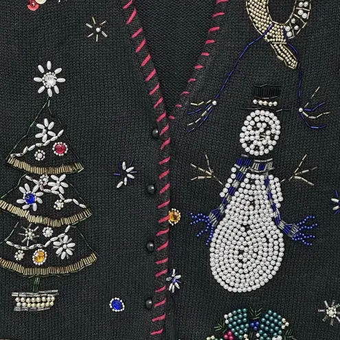 Carolyn Taylor Vintage Holiday embroidered crochet Small Cardigan Sweater Vest