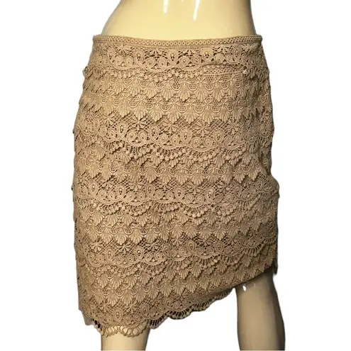 J. McLaughlin  Size 6 Nude Beige Lace Tiered Pencil Straight Knee Length Skirt