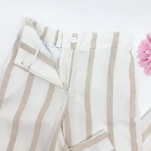 Faherty  Malibu Linen Pull On Pants Vallerta Stripe Tan White Coastal Beach