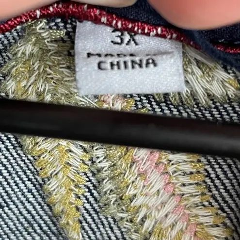 Johnny Was Workshop Desi Floral Embroidered Denim Jean Jacket Women's Size 3X