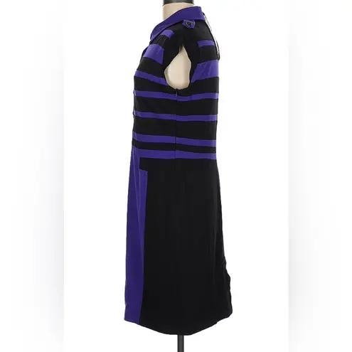 Karen Millen NWT Black and Blue Striped Midi Shirt Dress Short Sleeve Bodycon 8