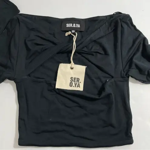 NWT SER.O.YA Ellis Black Twist Front Cut Out Long Sleeve Crop Top Size XS
