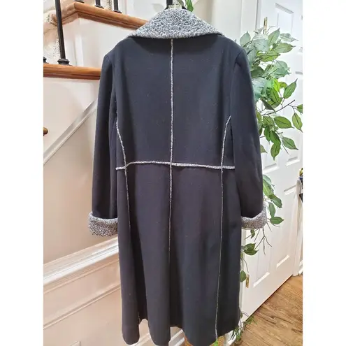 Buttons Vintage Madeline Women's Black Wool Long Sleeve  Front Long Coat XL