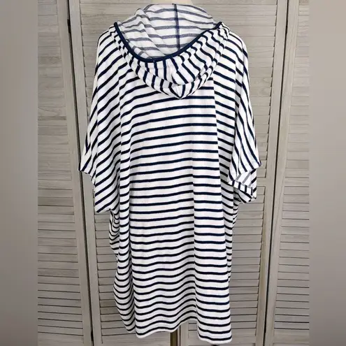 Lands'End  Terry Cloth Hooded Swim/Beach
Coverup Dress White/Navy-1X-2X