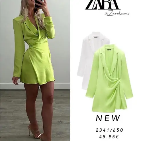 ZARA  SHORT SATIN DRESS WITH SHOULDER PADS LIME