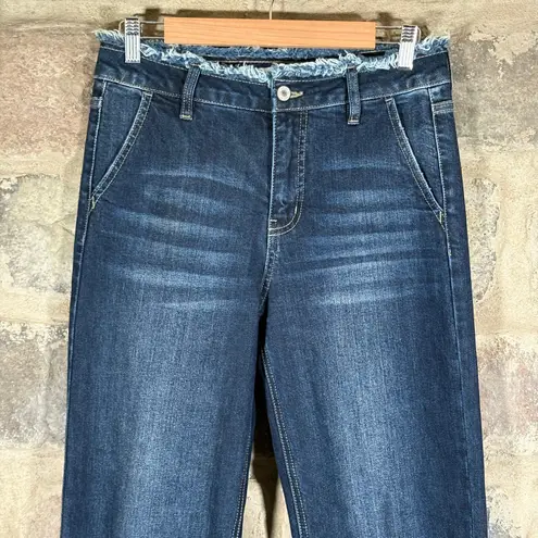 Kancan Makayla Ultra High Rise Flare Wide Leg Jeans Size 26 /5 Dark Wash Raw Blue