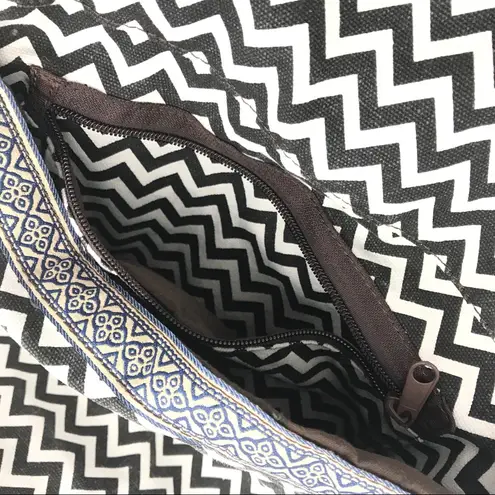 Chevron Purse with Angled Strap Zig Zag White Brown