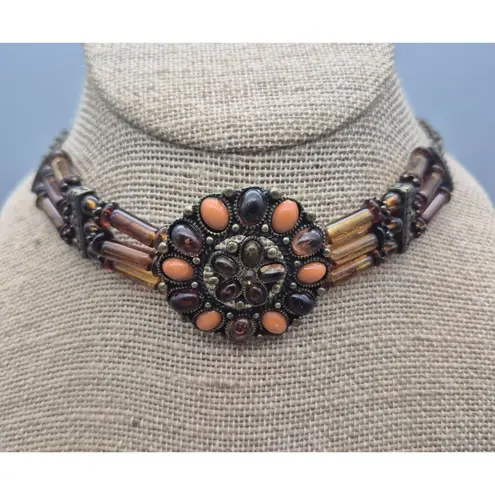 None Orange & Amber Color Choker Necklace 18" Adjustable Fall Hippie Witchy
