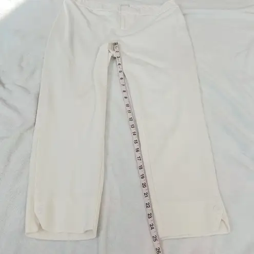 Ecru Straight Leg Mid Rise Crop Ankle Pants Solid White Button Accent Size 8