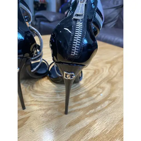 Dolce & Gabbana Heels Women's 6.5 Black Patent Leather Zip Up Stiletto Pump
