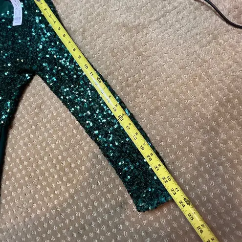 New York And Company Dark Green Sequin Long Sleeve Jumpsuit Christmas Holiday M